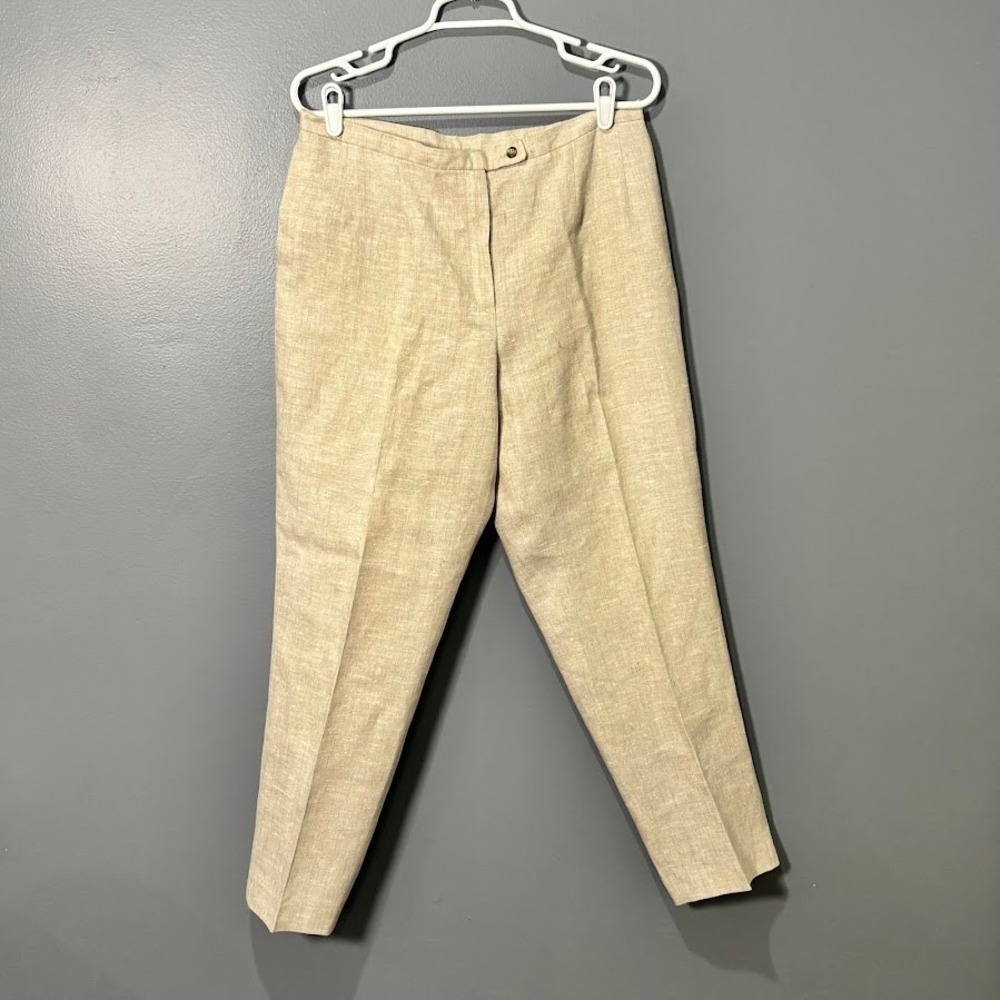 Harve Benard‎ Linen Pants Wmns 12P Beige Straight Leg Classic Coastal Minimalist